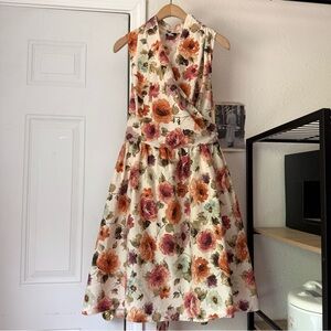 RETROLICIOUS white Orange vintage floral rose cotton mod pinup retro midi dress
